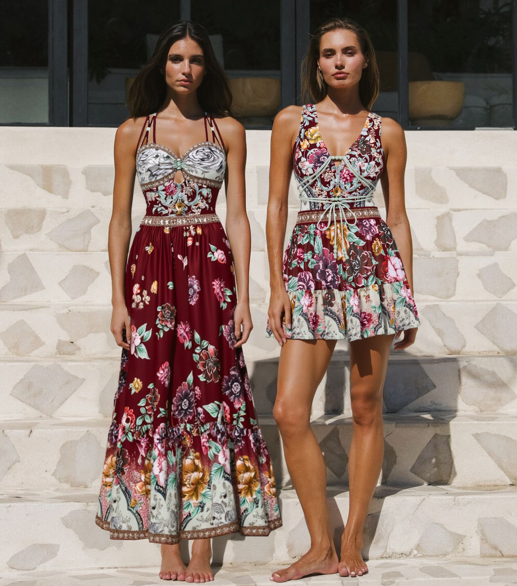 Neckband Peony Print Swimsuit Set(s)	