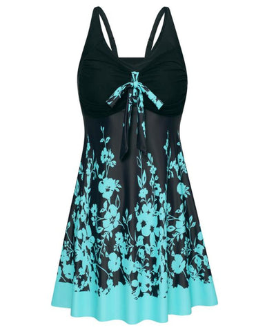 Women's Two Piece Swim Dress Plus Size Tummy Control Tankinis Swimdress Floral Printed Swimwear Swimsuits with Boyshort