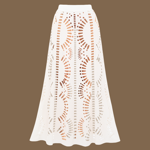 Laser White Hollow Out One Piece Swimsuit and Skirt