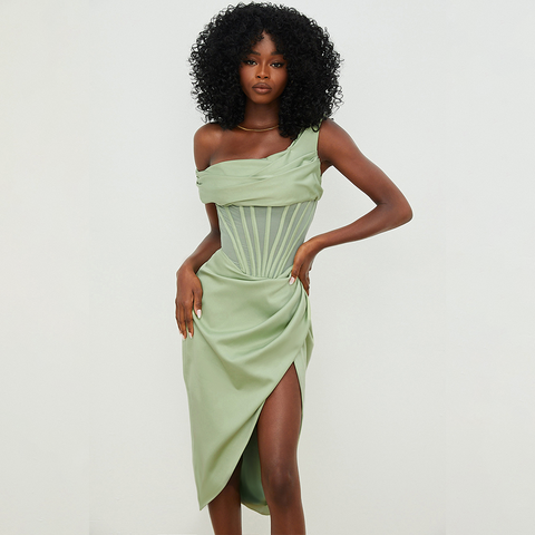 Fashion One Shoulder Slit Dress
