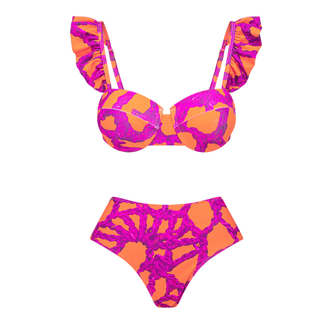 Ruffled Starp Push Up High Waist Bikini Swimsuit and Skirt