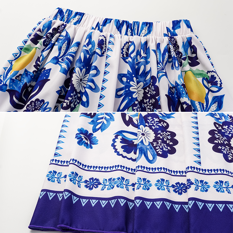 Sling Lemon and Creative Pattern Print One Piece Swimsuit and Skirt	