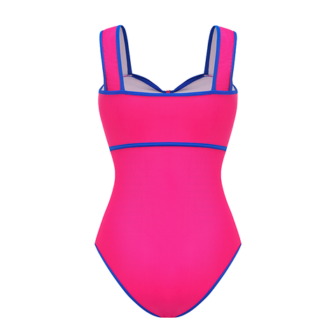 Bow Front Cut Out Color Block One Piece Swimsuit and Skirt