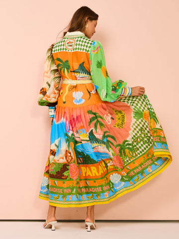 Netted Lantern Graffiti Printed Dress