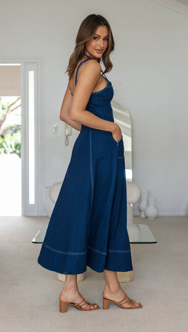 Buttons Sling  Dark Blue Denim Dress