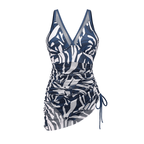 Tummy Control Slimming Mesh Sheer Sarong Wraps Bathing Suit Swim Dress