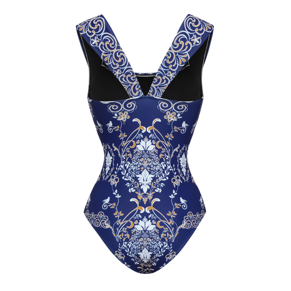 Royal Blue Baroque Print One Piece Swimsuit and Skirt	