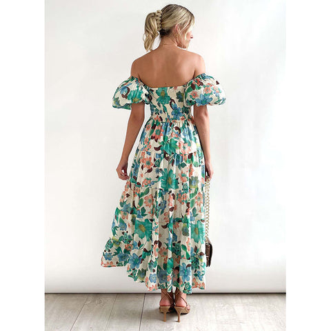 Off Shoulder Puff Sleeve Midi Dress