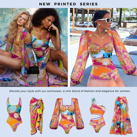 Round Neck Shell Print One Piece purple or Skirt
