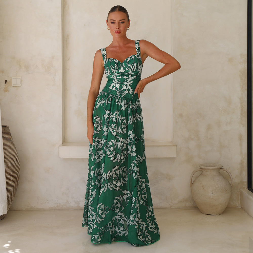 Sling Underwired Shirring Printed One Piece Swimsuit and Skirt	