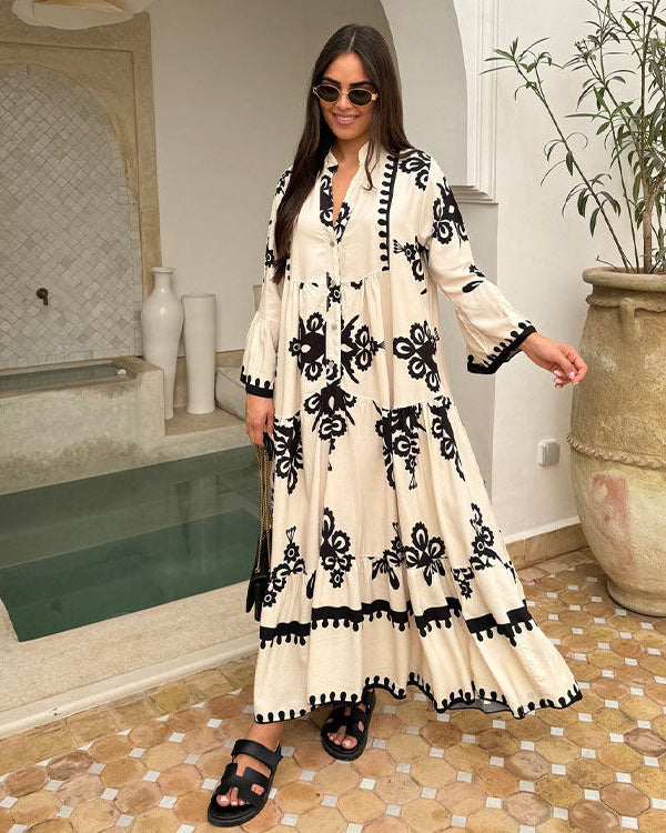 V Neck Printed Shirt Dress