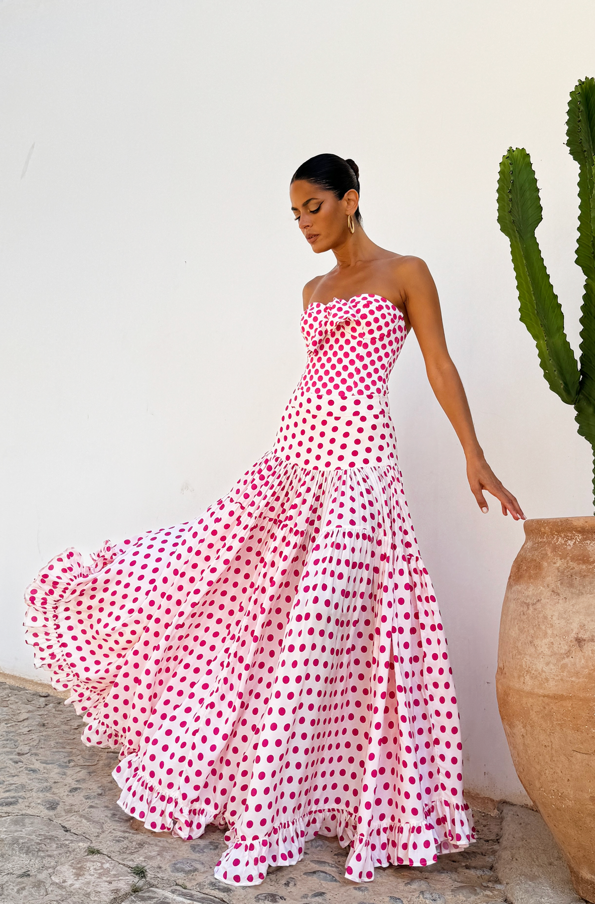 Bowknot Polka Dot Print One Piece Swimsuit and Skirt	