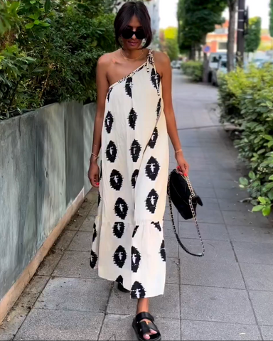 Ethnic One Shoulder Printed Dress