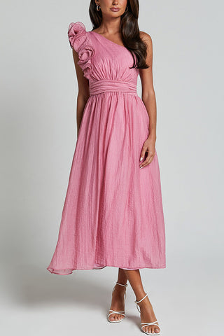 Oblique Shoulder Ruffle Dress