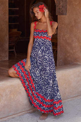 Floral Printed Wave Bandeau Fashion Maxi Dress