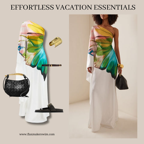 Oblique Shoulder Papillon Print Dress