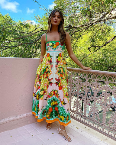 Backless Graffiti Printed Sling Dress