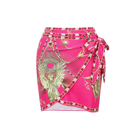 Hollow Metallic Pattern Printing One Piece Swimsuit and Skirt