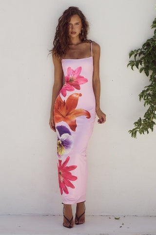Sling Backless Blossom Print Slit  Dress