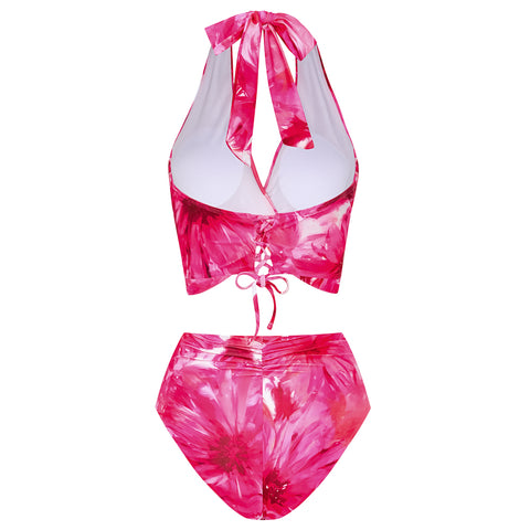 Floral Printed Halter Bikini Swimsuit and Skirt	