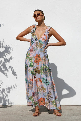 Ruffle V Neck Maxi Dress