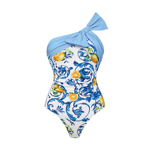 Lemon Print One Shoulder One Piece purple or Skirt Flaxmaker	