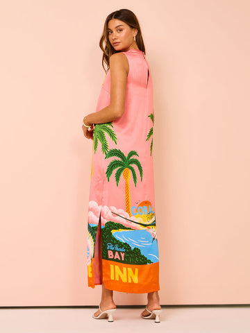 Vacation Sleveeless Jungle Printed Dress