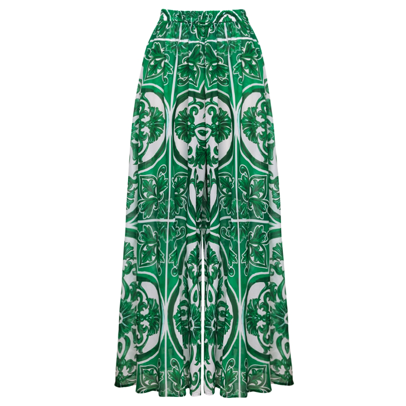 Classic Majolica Series Pattern Print One Piece Swimsuit and Pants or Skirt	