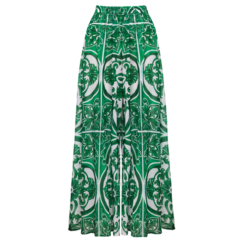 Classic Majolica Series Pattern Print One Piece Swimsuit and Pants or Skirt	