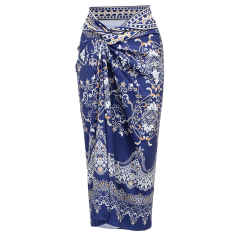 Royal Blue Baroque Print One Piece Swimsuit and Skirt	