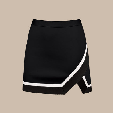 White and Black Color Block One Piece Swimsuit and Skirt