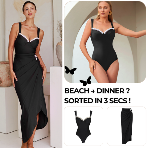 Artificial Pearl One Piece Swimsuit and Skirt