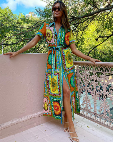 Short Slevees Graffiti Printed Dress