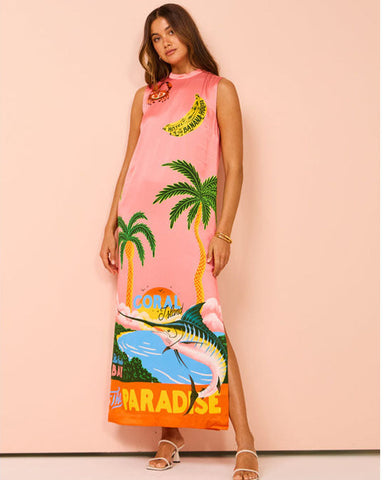 Vacation Sleveeless Jungle Printed Dress