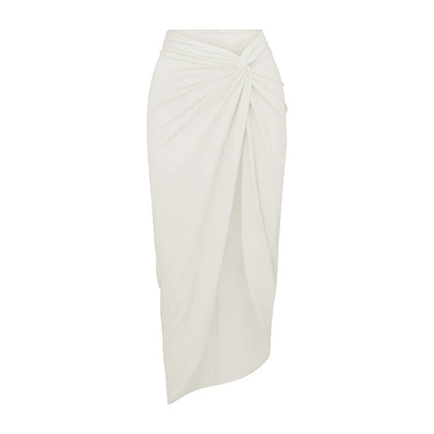 Ruffled Detail White High Waist Bikini Swimsuit and Sarong
