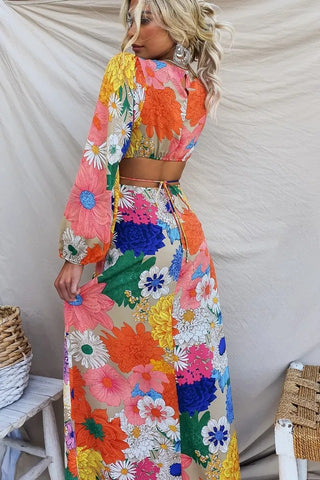 Puff Sleeve Blossom Printed Dress