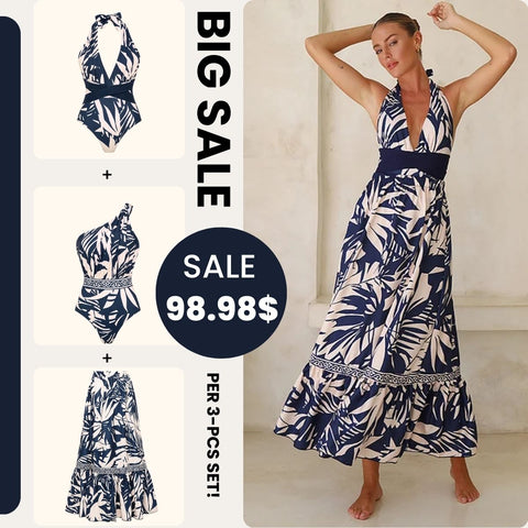 One SHoulder Leaves Print One Piece Swimsuit and Pants	