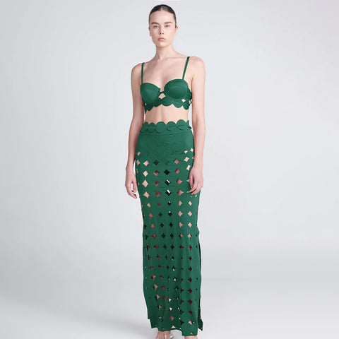 Laser Cutting Circularity Bikini Swimsuit and Split Skirt