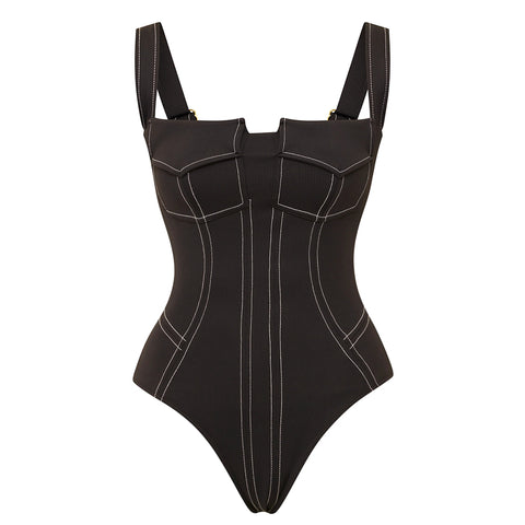 Black Pocket One Piece Swimsuit and Slit Pant