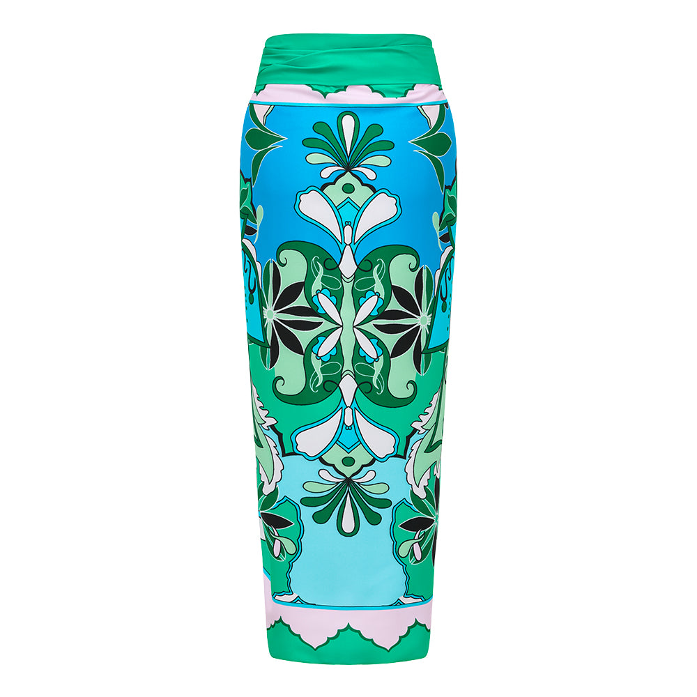 Ruffle Sleeves Blue and Green Pattern One Piece purple	