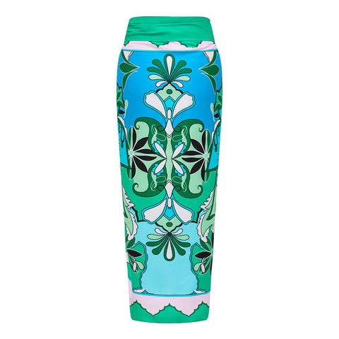 Ruffle Sleeves Blue and Green Pattern One Piece purple	