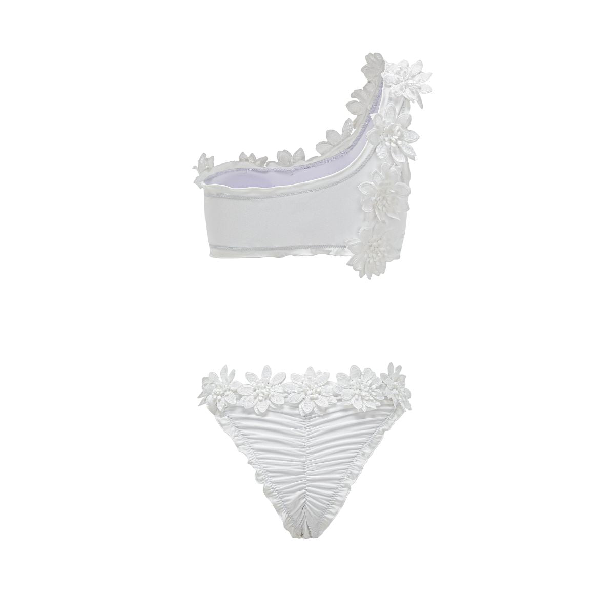 3D Flower One Shoulder White Bikini Swimsuit and Skirt Flaxmaker	