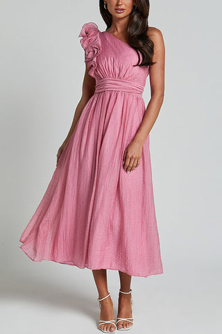Oblique Shoulder Ruffle Dress