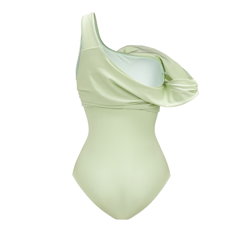 One Shoulder Net Yarn Splicing One Piece Swimsuit and Skirt