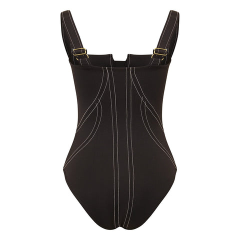 Black Pocket One Piece Swimsuit and Slit Pant