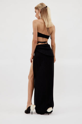 Pearl Detail Halter Lace Up Sexy Bikini Swimsuit and Sarong