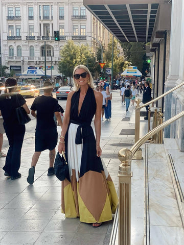 V Neck Color Block Maxi Dress