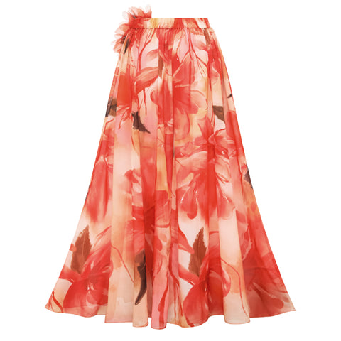Ruffle Shoulder Flower Print One Piece Swimsuit and Skirt