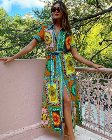 Short Slevees Graffiti Printed Dress