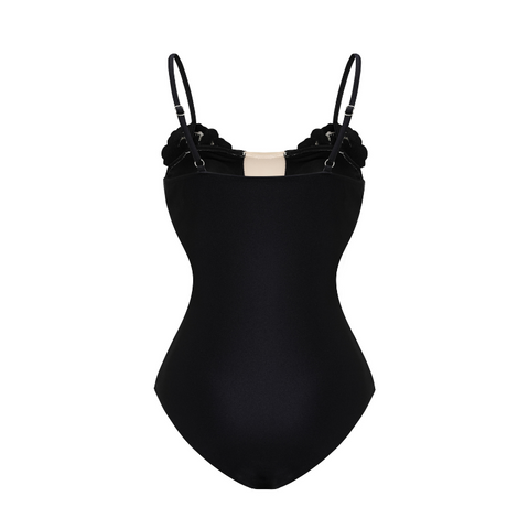 Rhinestones Flower Decor One Piece Swimsuit and Skirt